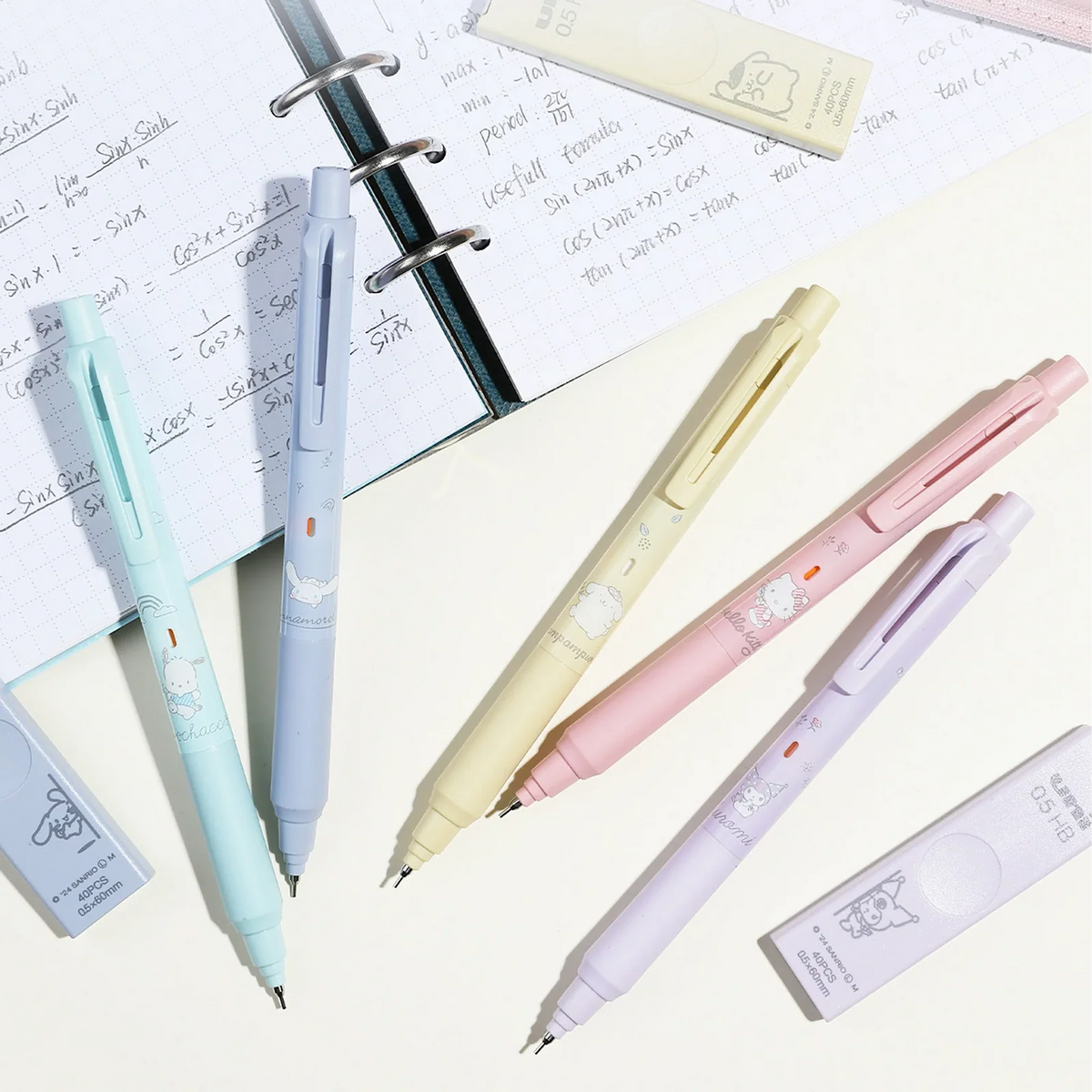 Mechanical Pencil with Automatically Rotating 0.5 mm HB Lead and Pastel Character Artwork for Everyday Notes