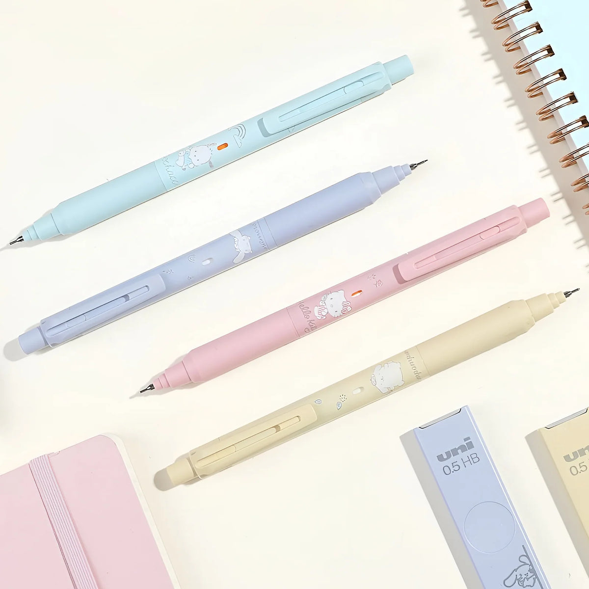 Mechanical Pencil with Automatically Rotating 0.5 mm HB Lead and Pastel Character Artwork for Everyday Notes