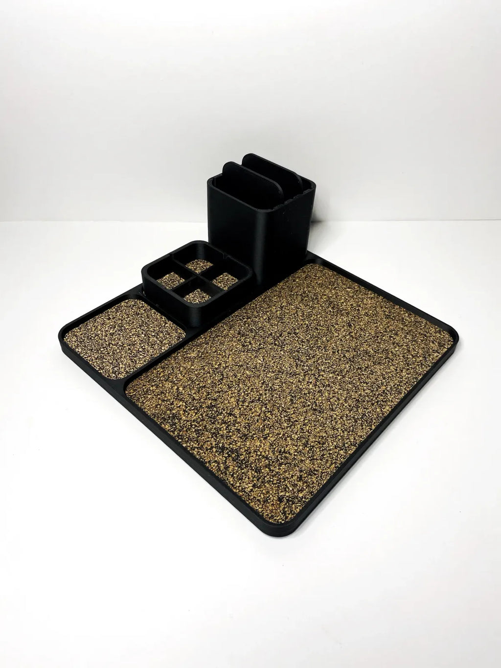 Medium Desktop Valet Tray with Cork Interior and Three Compartments for Everyday Carry Organization