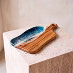 Medium Resin Paddle Serving Board, Camphor Laurel Timber, Hand-Poured Resin, Personalized Gift-Ready Design — Seascape