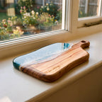 Medium Resin Paddle Serving Board, Camphor Laurel Timber, Hand-Poured Resin, Personalized Gift-Ready Design