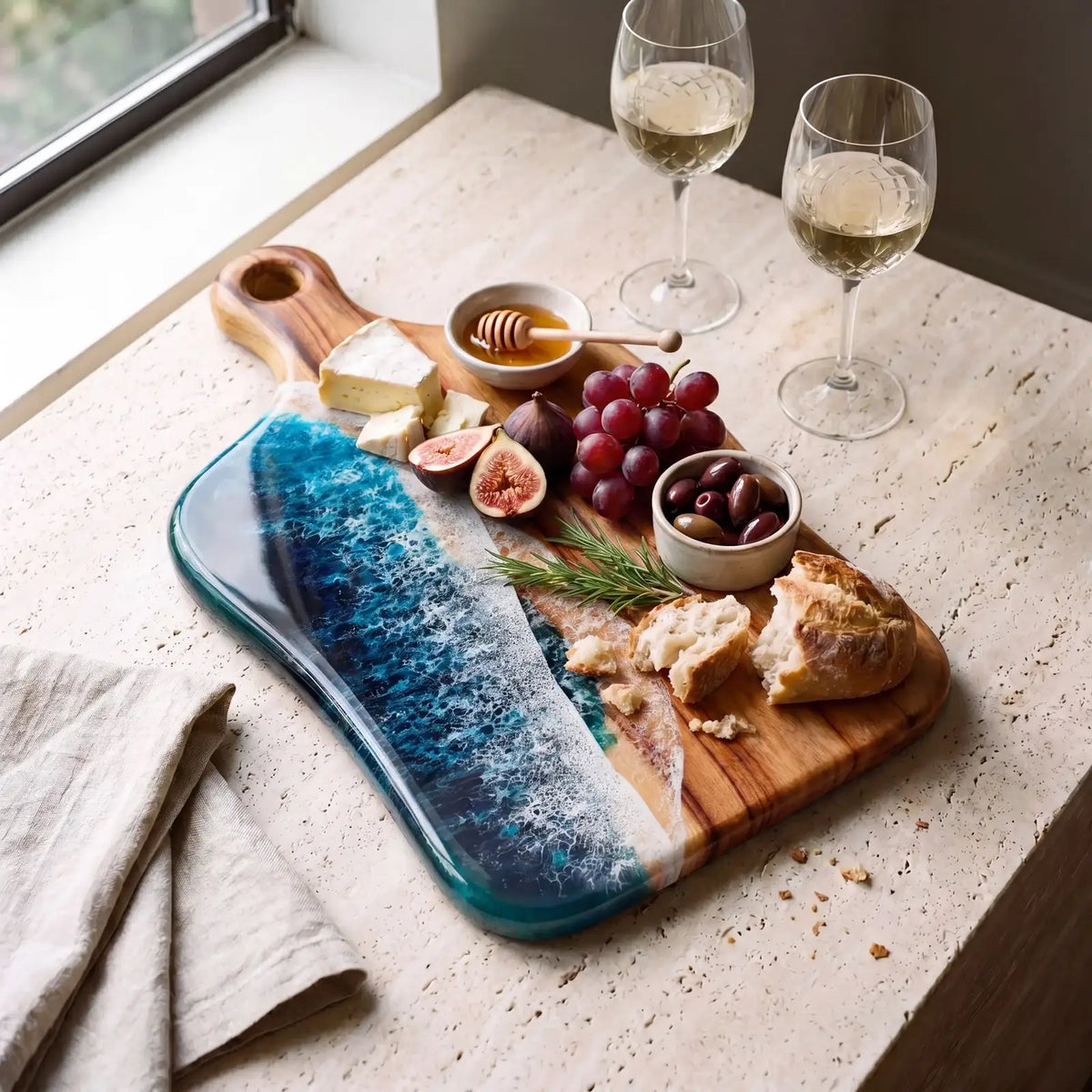 Medium Resin Paddle Serving Board, Camphor Laurel Timber, Hand-Poured Resin, Personalized Gift-Ready Design