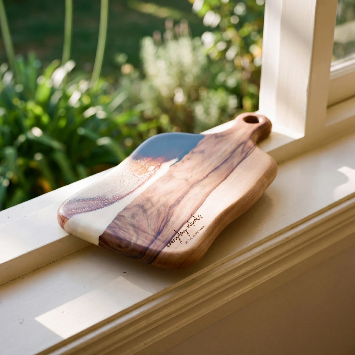 Medium Resin Paddle Serving Board, Camphor Laurel Timber, Hand-Poured Resin, Personalized Gift-Ready Design