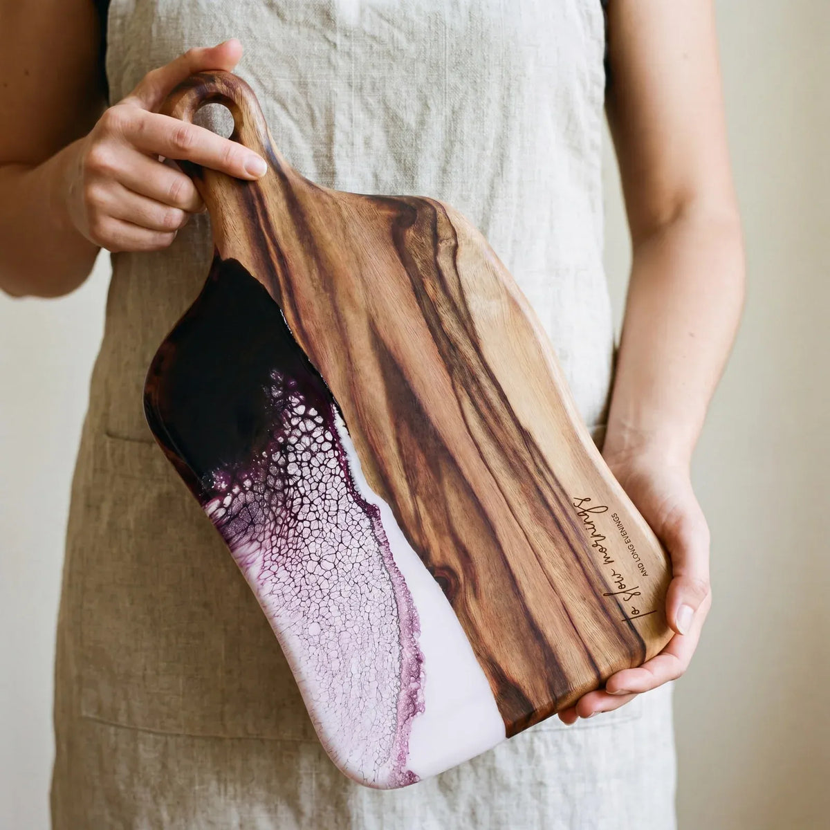 Medium Resin Paddle Serving Board, Camphor Laurel Timber, Hand-Poured Resin, Personalized Gift-Ready Design