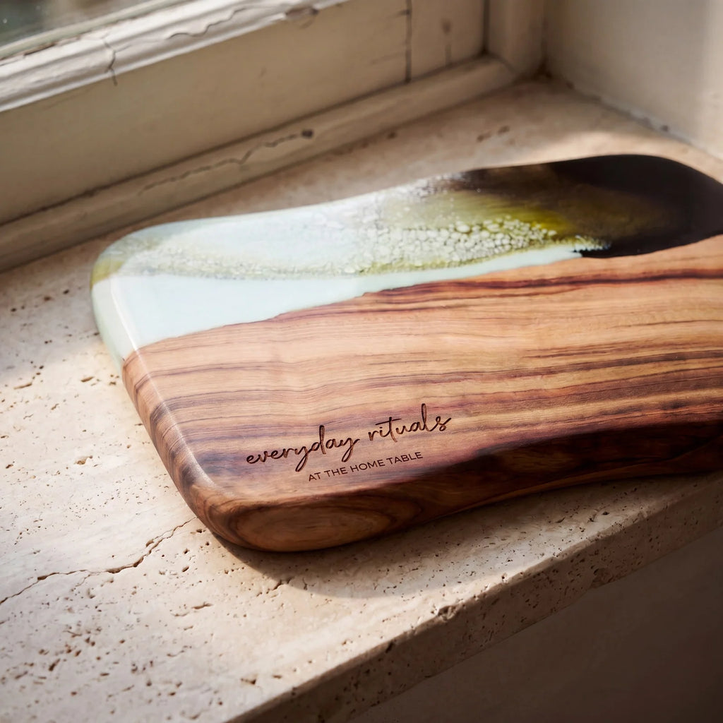 Medium Resin Paddle Serving Board, Camphor Laurel Timber, Hand-Poured Resin, Personalized Gift-Ready Design