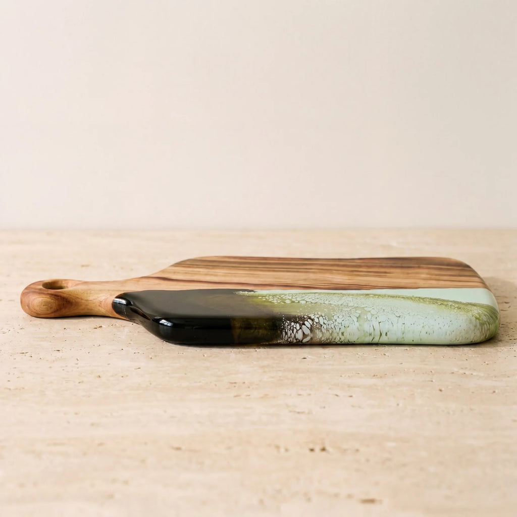 Medium Resin Paddle Serving Board, Camphor Laurel Timber, Hand-Poured Resin, Personalized Gift-Ready Design