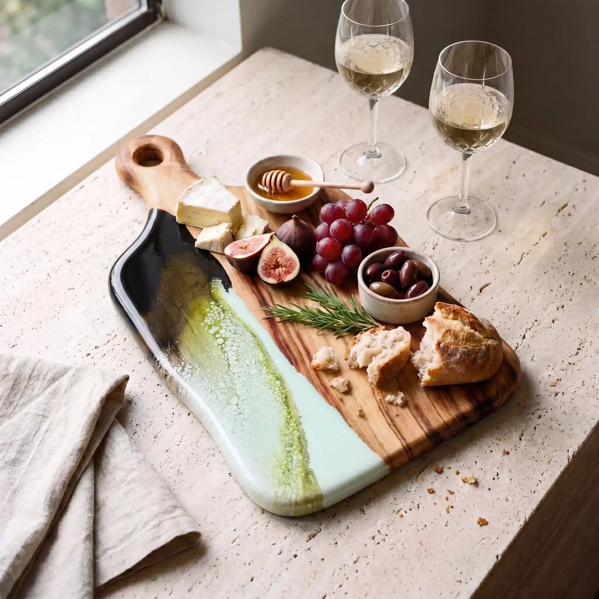 Medium Resin Paddle Serving Board, Camphor Laurel Timber, Hand-Poured Resin, Personalized Gift-Ready Design