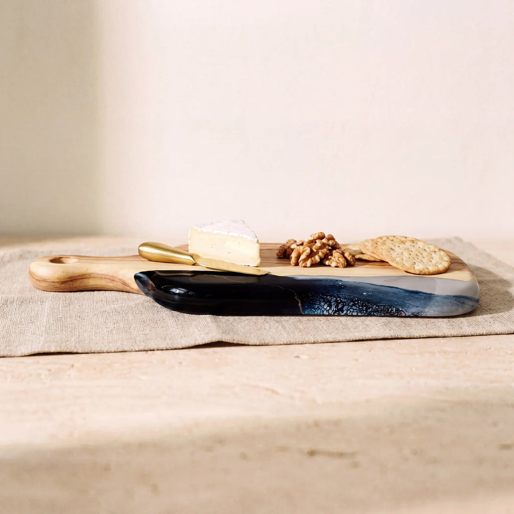 Medium Resin Paddle Serving Board, Camphor Laurel Timber, Hand-Poured Resin, Personalized Gift-Ready Design