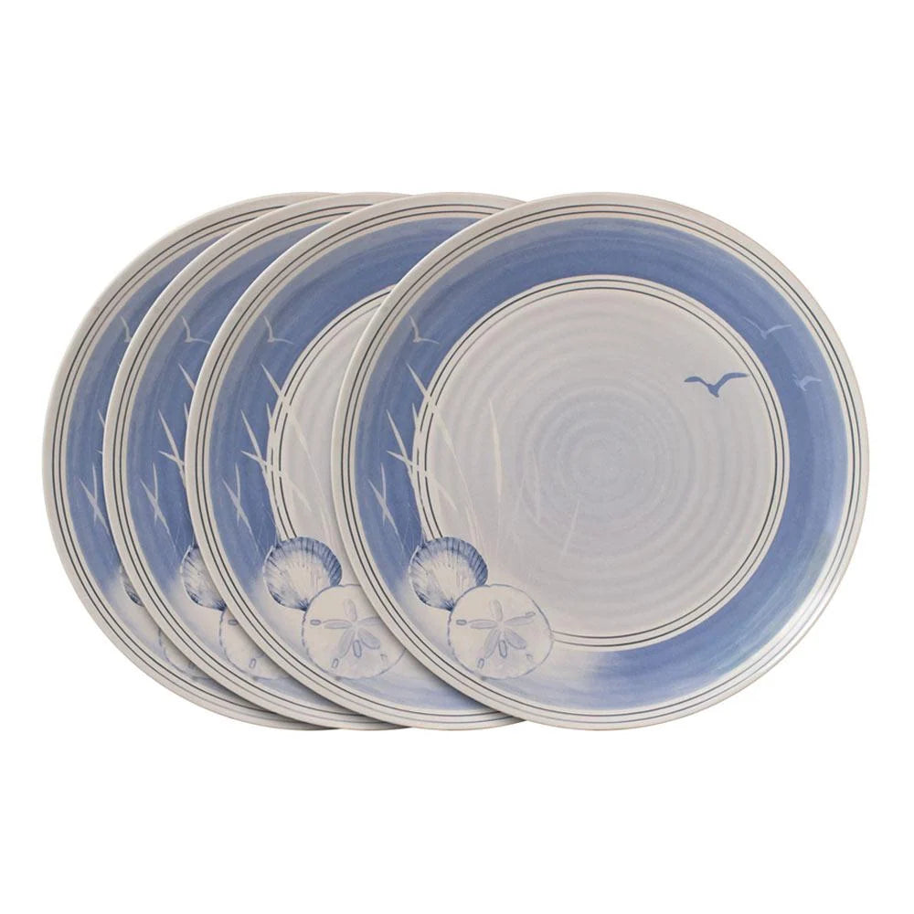 Melamine Dinner Plates in Blue Coastal Style, Set of 4