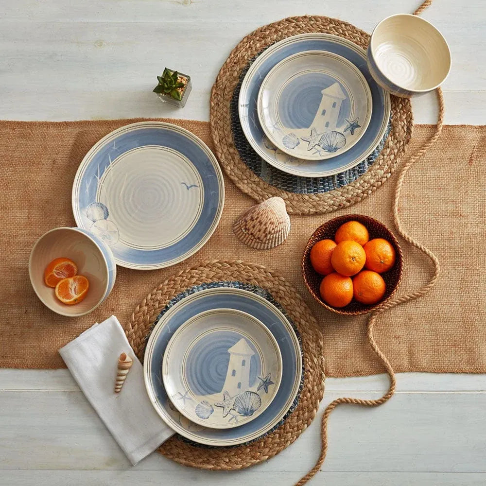 Melamine Dinner Plates in Blue Coastal Style, Set of 4