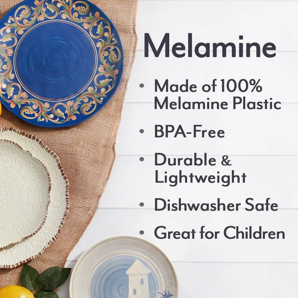 Melamine Dinner Plates in Blue Coastal Style, Set of 4