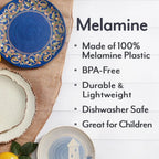 Melamine Dinner Plates in Blue Coastal Style, Set of 4