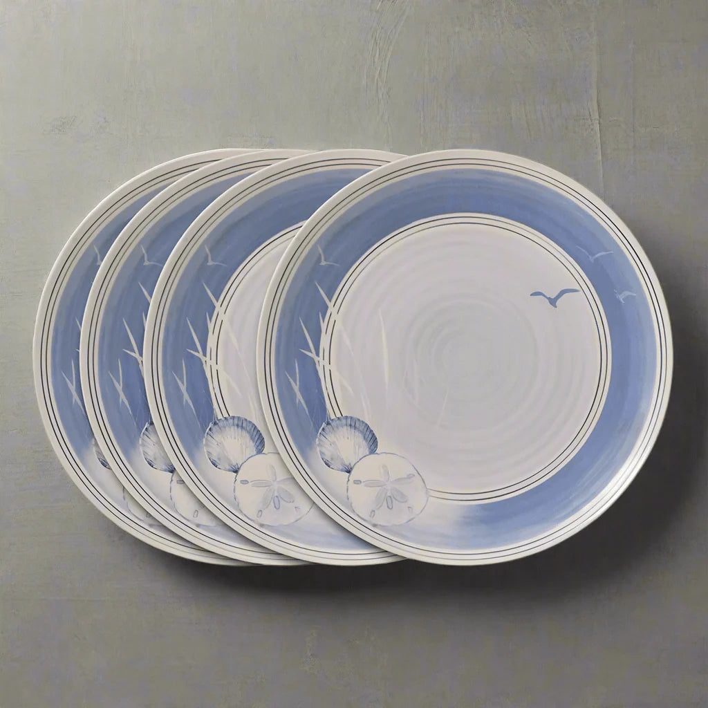 Melamine Dinner Plates in Blue Coastal Style, Set of 4