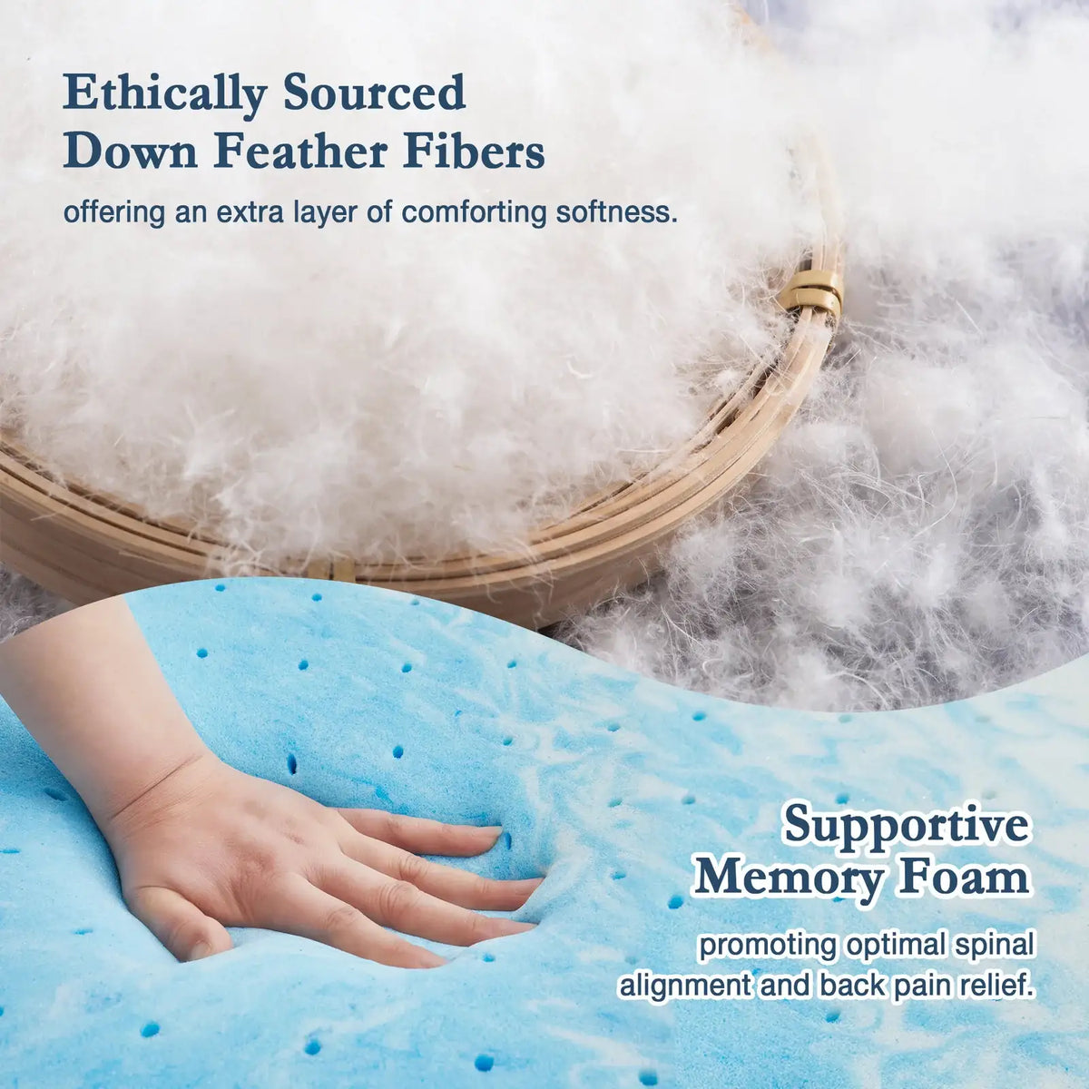 Memory Foam Mattress Topper with a Removable Organic Cotton Cover Filled, Down and Feather Fibers