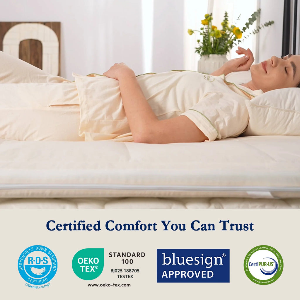 Memory Foam Mattress Topper with a Removable Organic Cotton Cover Filled, Down and Feather Fibers