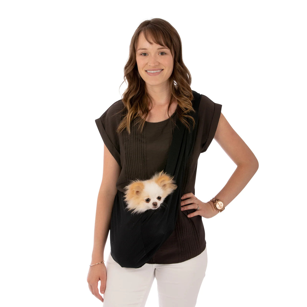Mesh Dog Sling Carrier in Ventilated Knit That Folds into Your