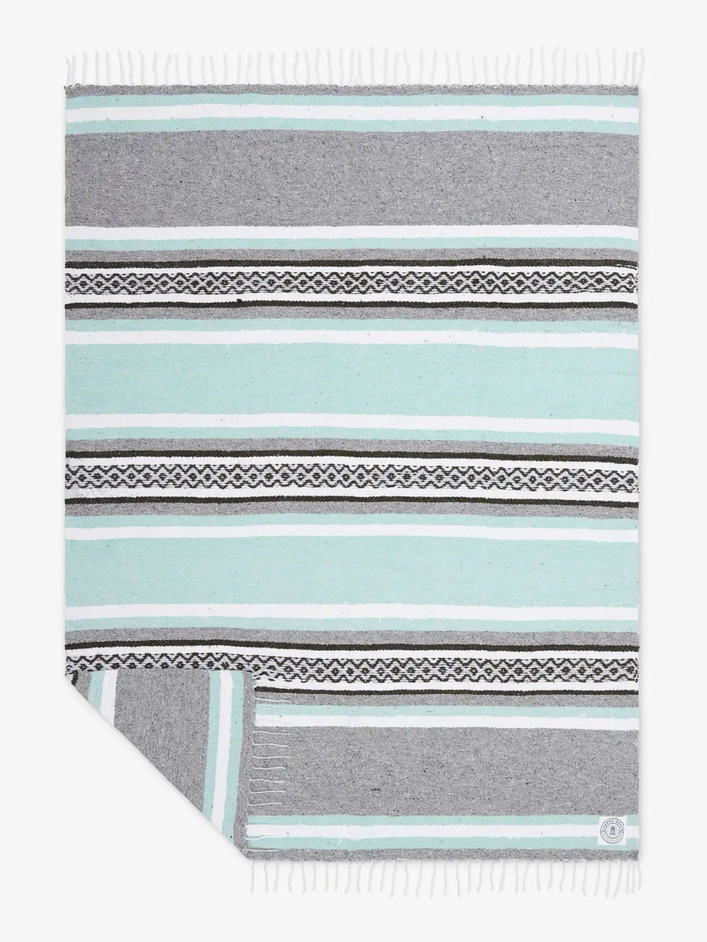 Mexican Blanket in Mint and Gray, Handwoven from 100% Recycled