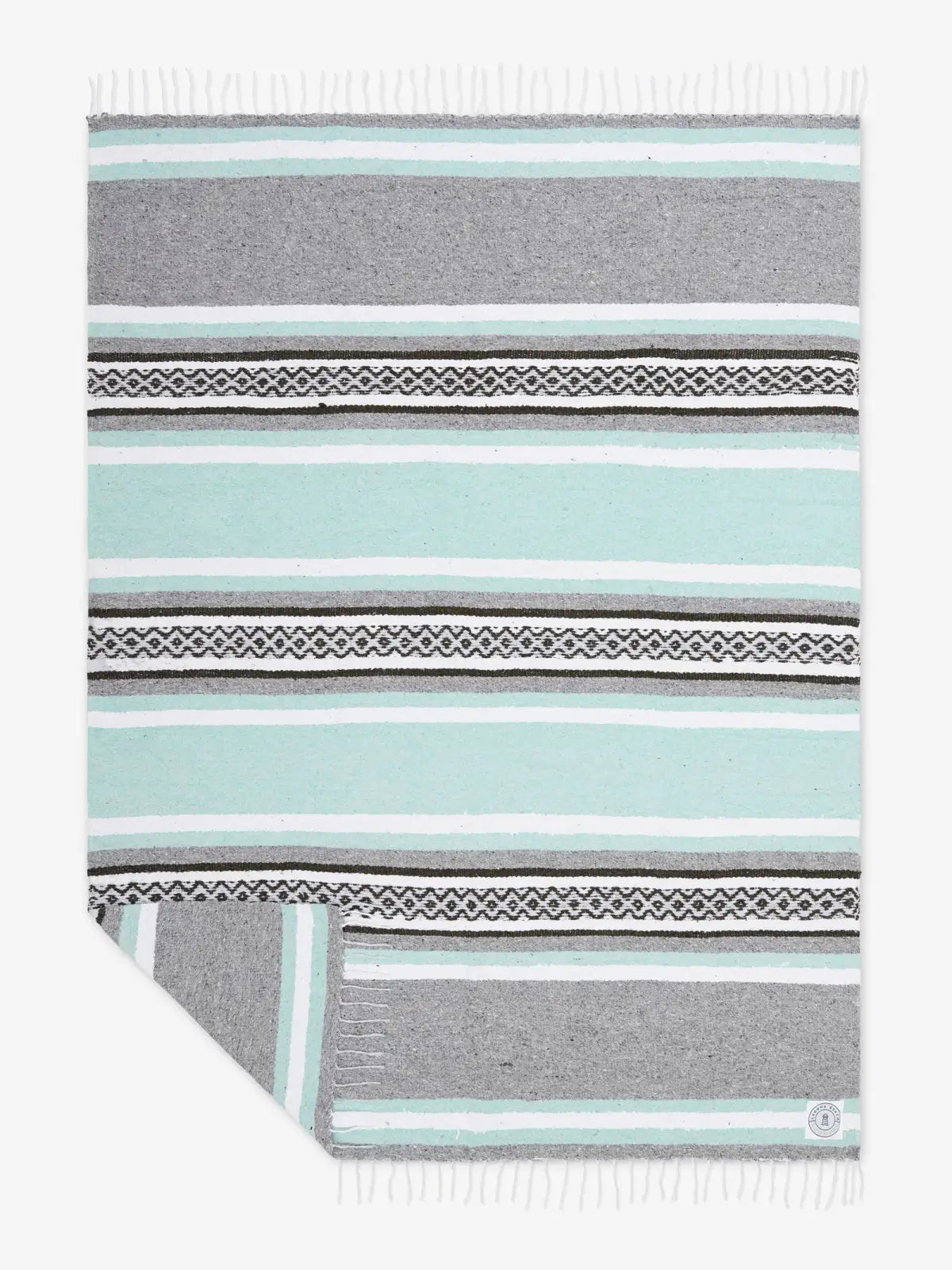 Mexican Blanket in Mint and Gray, Handwoven from 100% Recycled