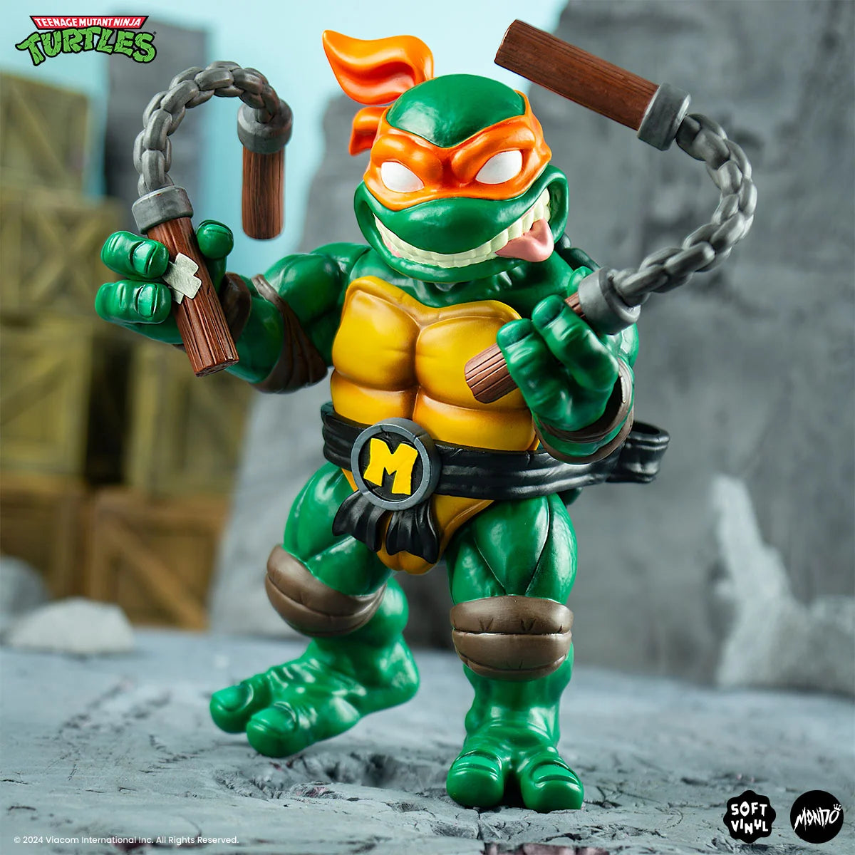 Michelangelo Soft Vinyl Action Figure with Bendable Poseable Nunchaku for Display · Michelangelo character figure