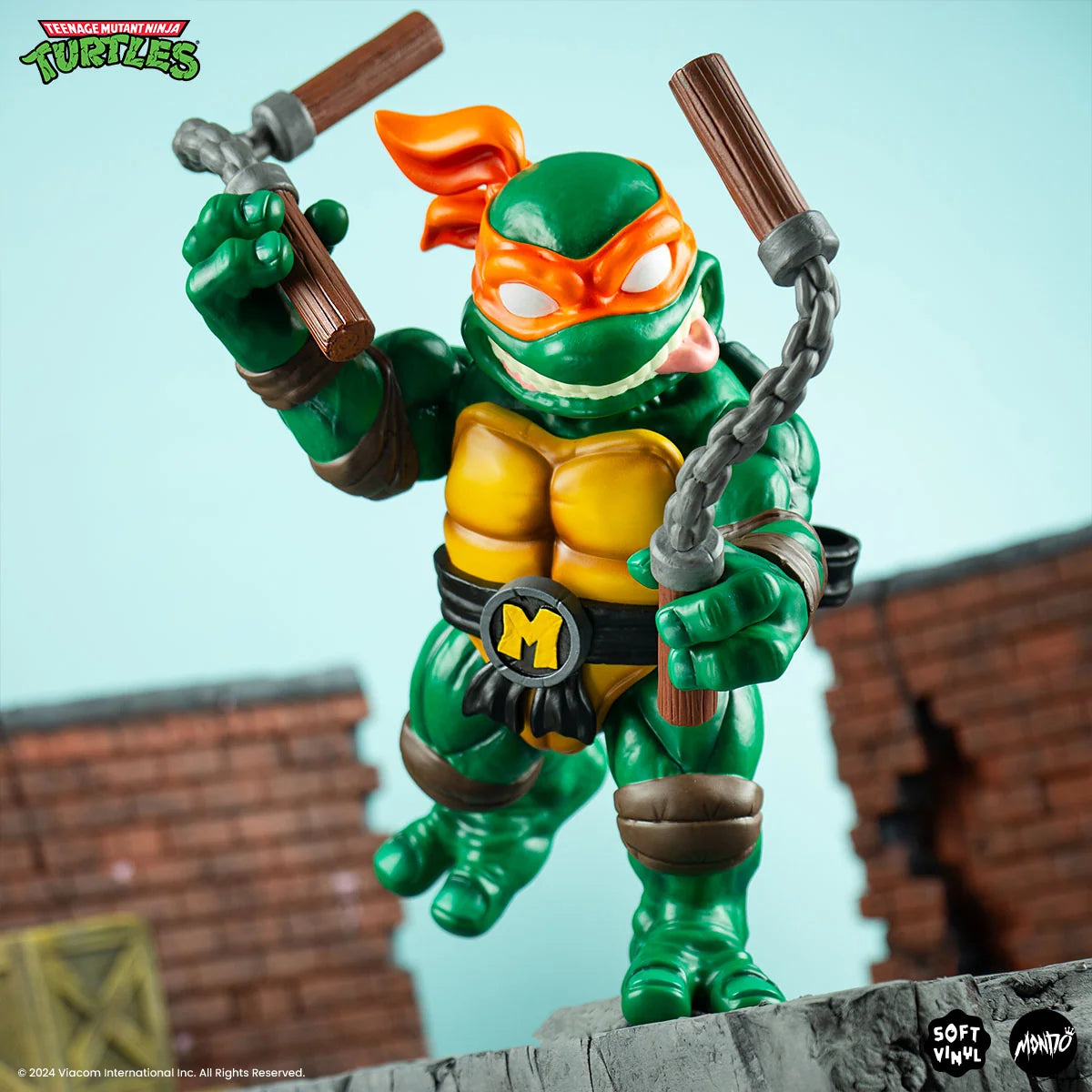 Michelangelo Soft Vinyl Action Figure with Bendable Poseable Nunchaku for Display · Michelangelo character figure