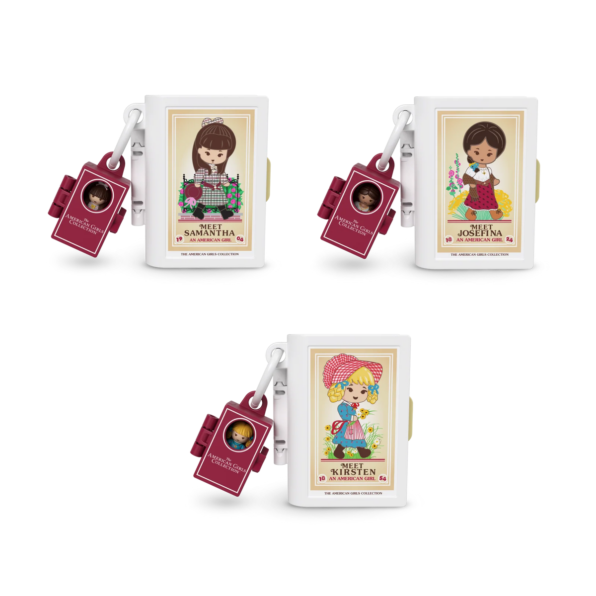 Micro Doll Compact Playset Trio with Book-Themed Bedrooms, Three Doll-Box Charms and a Star Keychain Clip