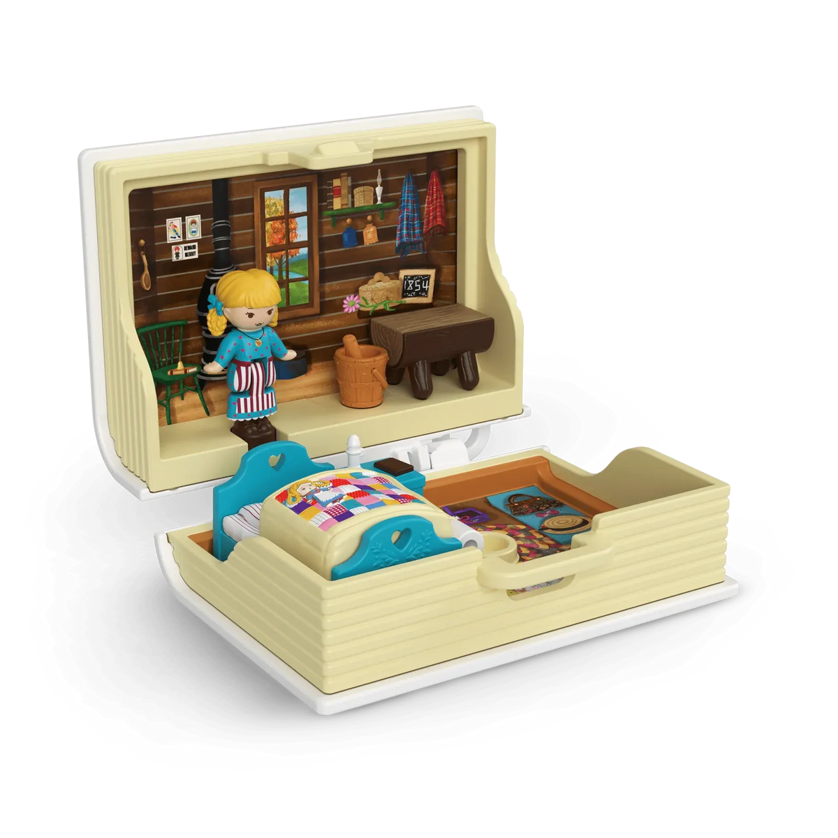 Micro Doll Compact Playset Trio with Book-Themed Bedrooms, Three Doll-Box Charms and a Star Keychain Clip