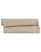 Micro Waffle Hand Towels, 2-Pack Sand Bath Bundle with Turkish Organic Cotton and Tasseled Fringe
