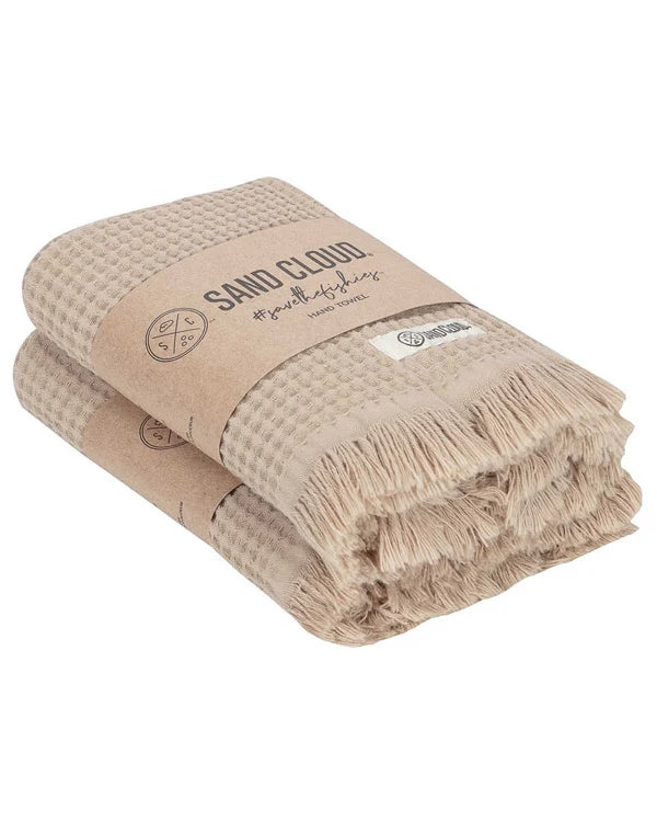 Micro Waffle Hand Towels, 2-Pack Sand Bath Bundle with Turkish Organic Cotton and Tasseled Fringe