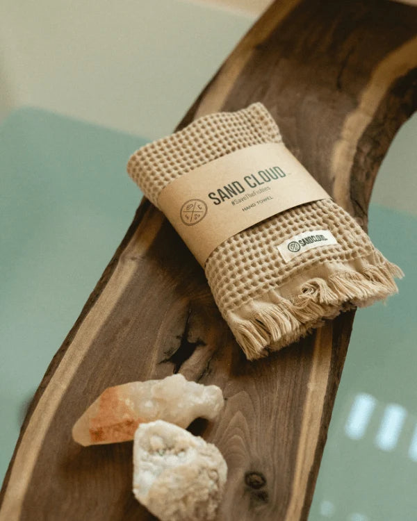 Micro Waffle Hand Towels, 2-Pack Sand Bath Bundle with Turkish Organic Cotton and Tasseled Fringe