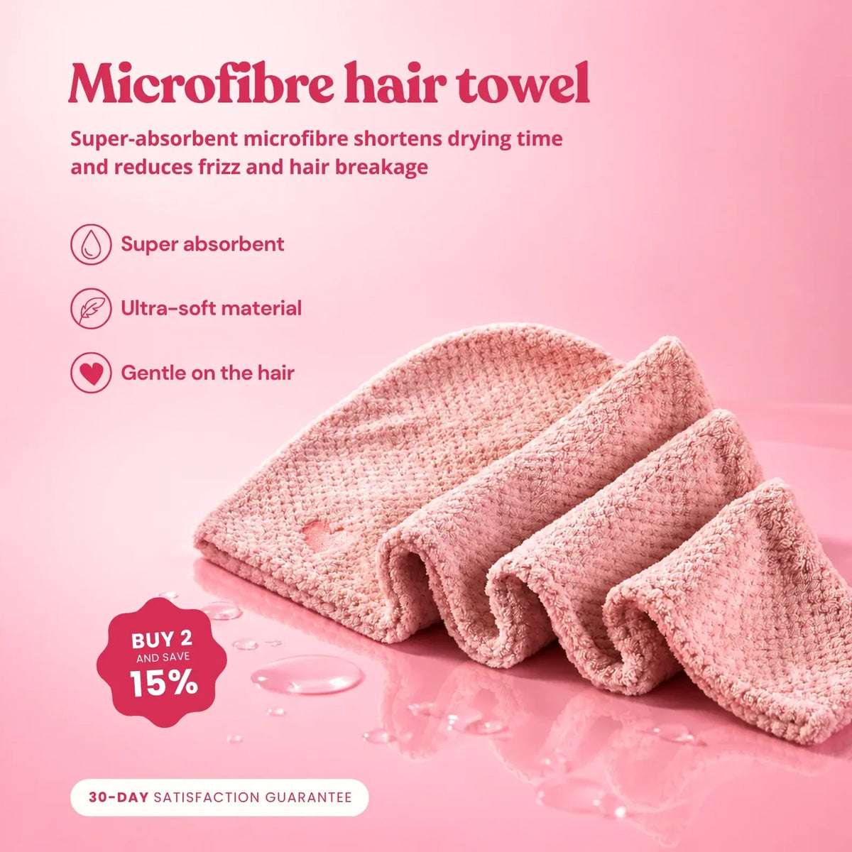 Microfiber Hair Towel with a Secure Button Fastening and Soft, Absorbent Fabric for Comfortable Drying