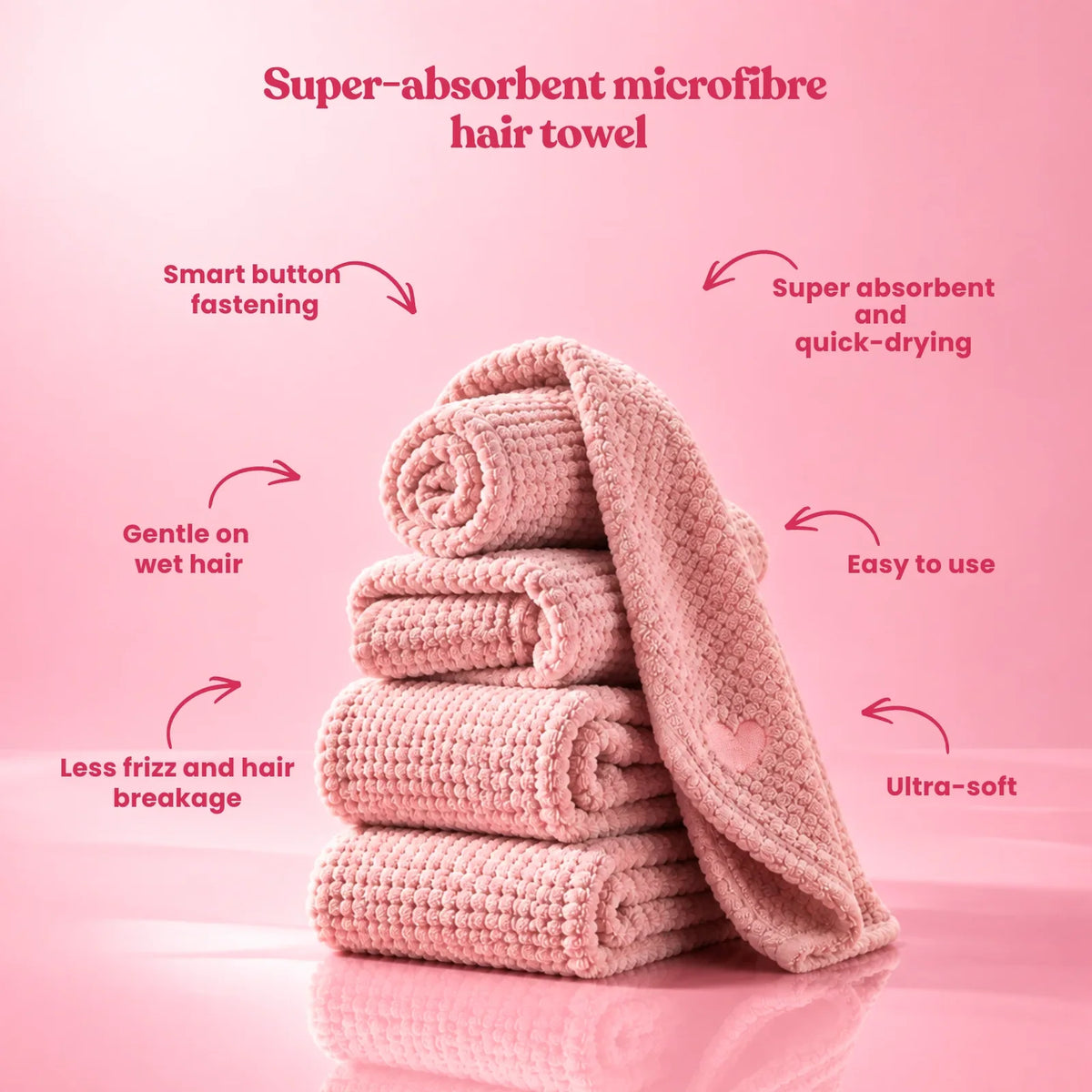 Microfiber Hair Towel with a Secure Button Fastening and Soft, Absorbent Fabric for Comfortable Drying