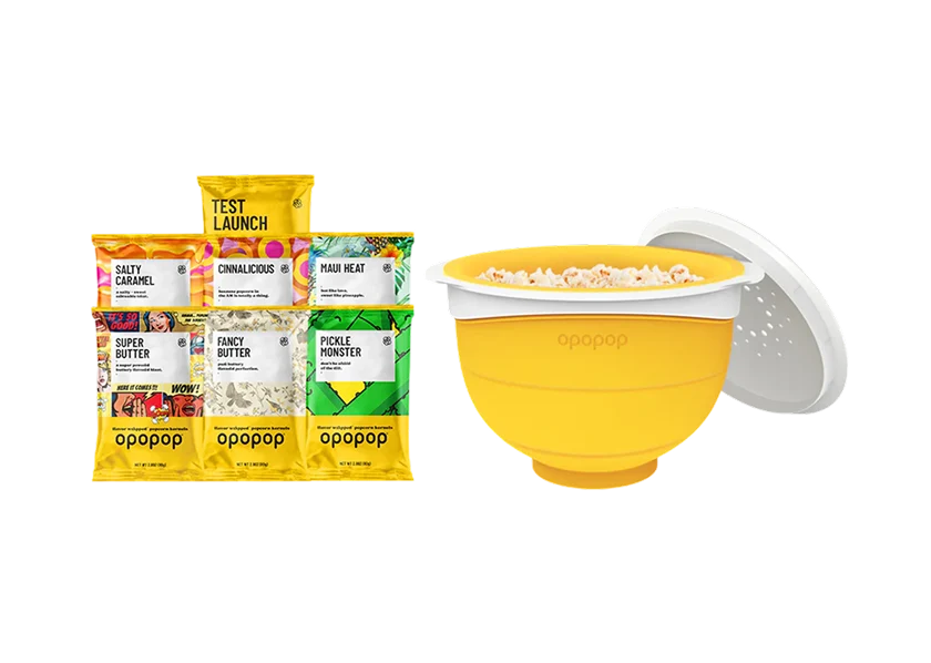 Microwave Popcorn Discovery Kit with Seven Flavor Sachets, Including Lightly Salted Test Launch, and Popper