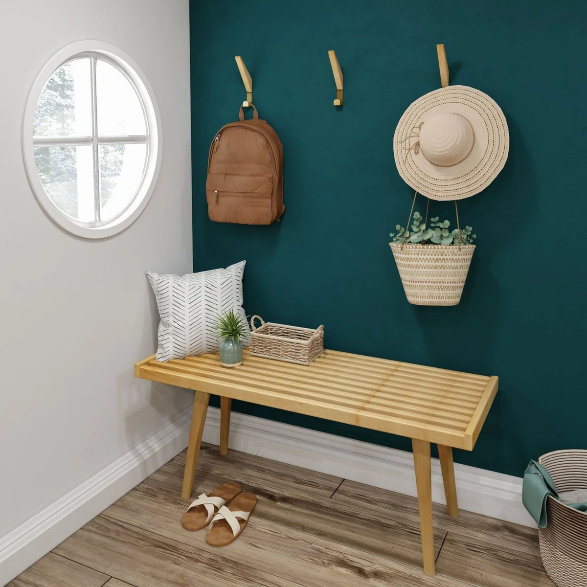 Mid-Century Modern Entryway Bench in Solid Wood