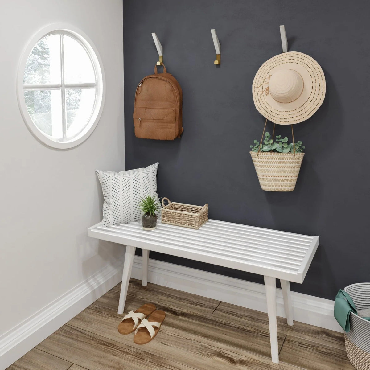 Mid-Century Modern Entryway Bench in Solid Wood