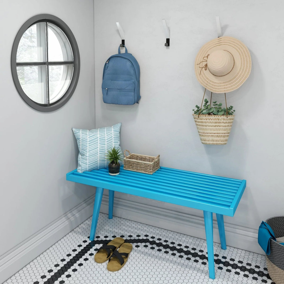 Mid-Century Modern Entryway Bench in Solid Wood