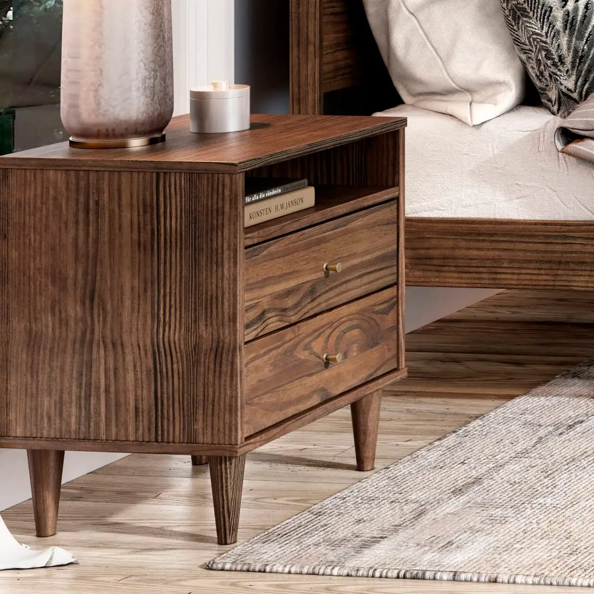 Mid Century Two Drawer Nightstand