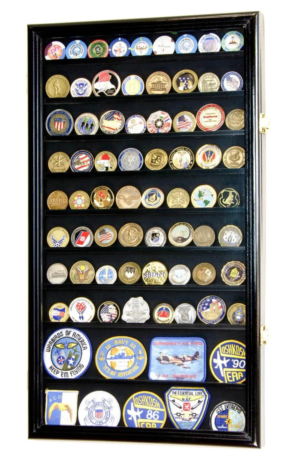 Military Challenge Coin Display Case in Beech Hardwood, Black