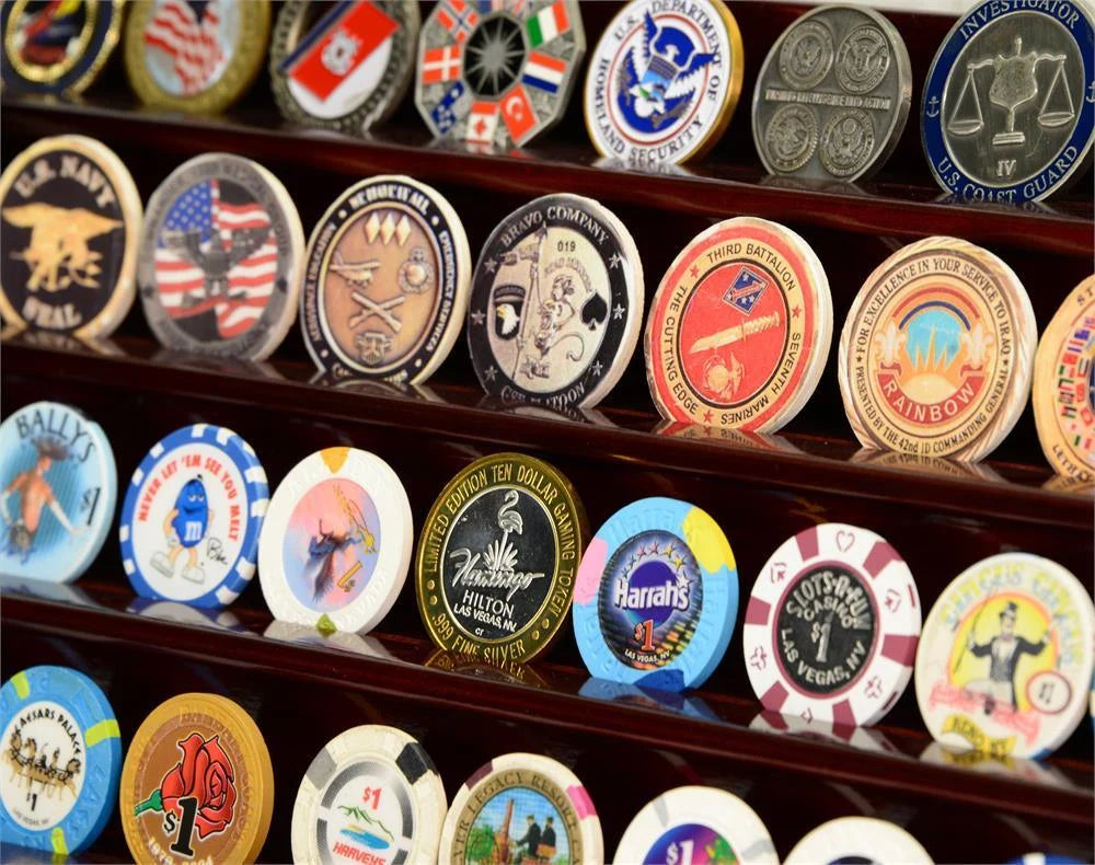 Military Challenge Coin Display Case in Beech Hardwood