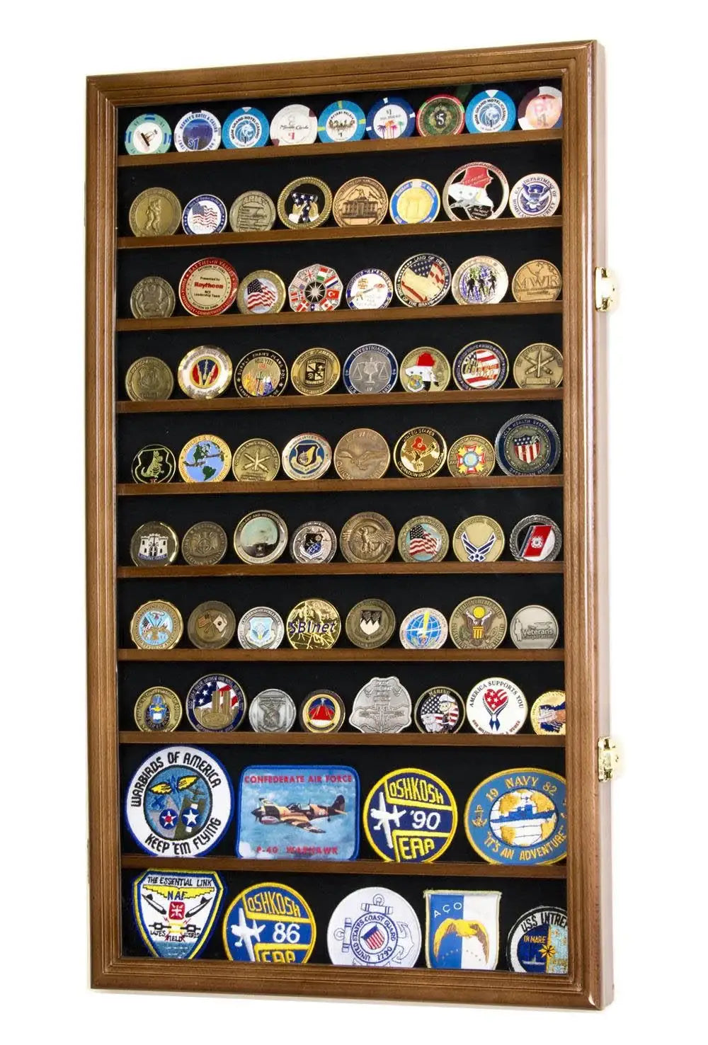 Military Challenge Coin Display Case in Beech Hardwood, Walnut