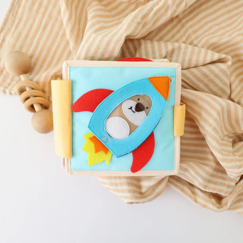 Mini Busy Book for Practical Skills and Imaginative Play with Three Dinosaur Finger Puppets