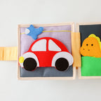 Mini Busy Book for Practical Skills and Imaginative Play with Three Dinosaur Finger Puppets