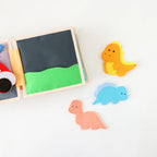 Mini Busy Book for Practical Skills and Imaginative Play with Three Dinosaur Finger Puppets