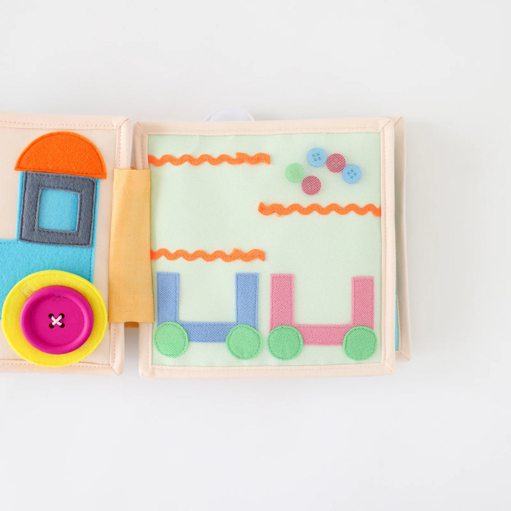 Mini Busy Book for Practical Skills and Imaginative Play with Three Dinosaur Finger Puppets