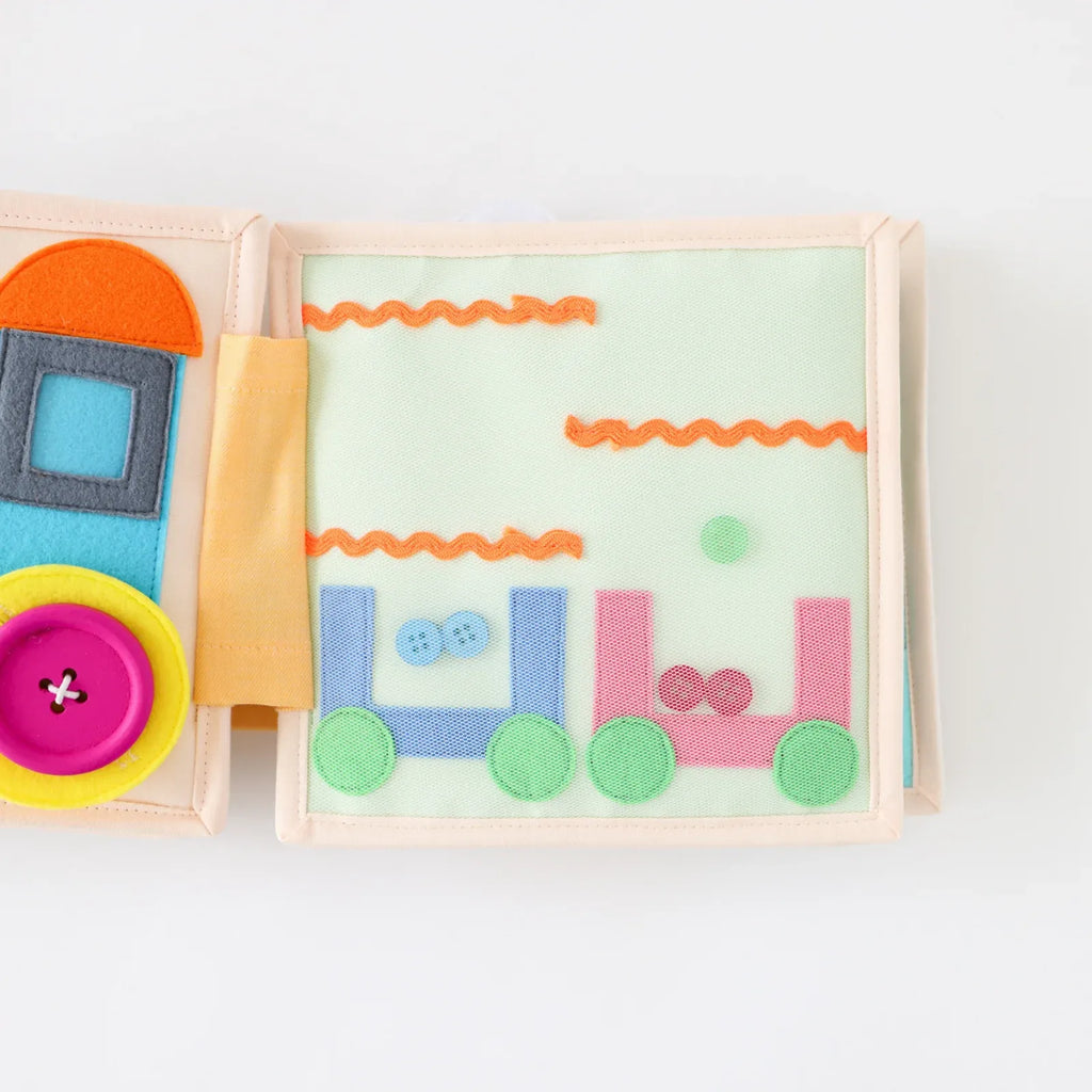 Mini Busy Book for Practical Skills and Imaginative Play with Three Dinosaur Finger Puppets