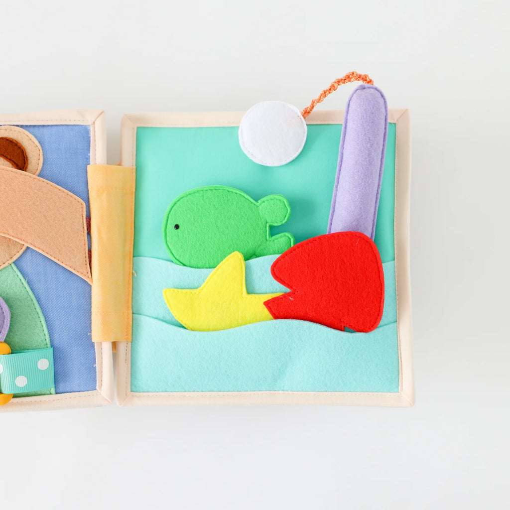 Mini Busy Book for Practical Skills and Imaginative Play with Three Dinosaur Finger Puppets