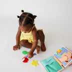 Mini Busy Book for Practical Skills and Imaginative Play with Three Dinosaur Finger Puppets
