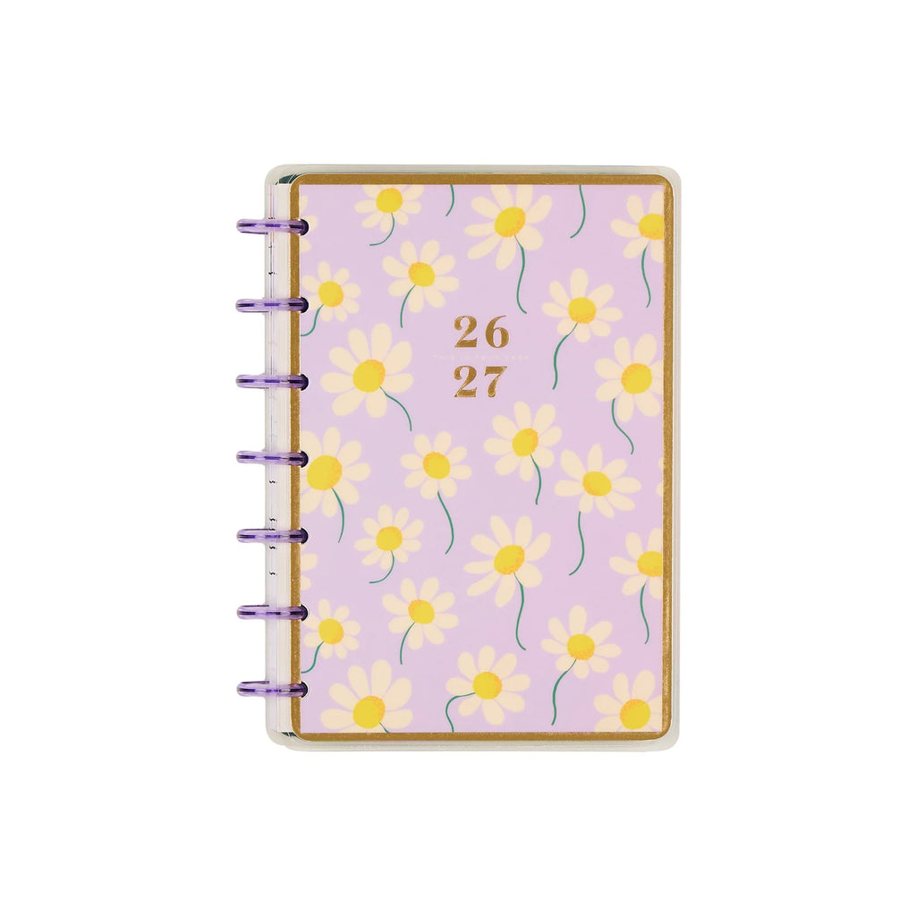 Mini Dashboard Planner for July 2026–June 2027 with a Lavender Daisy Cover and Customizable Disc Binding