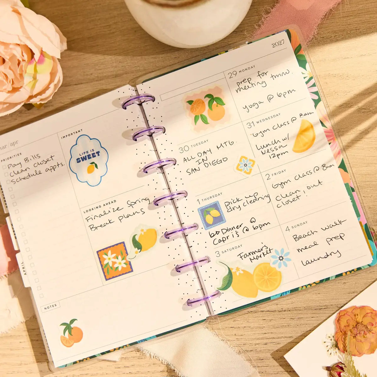 Mini Dashboard Planner for July 2026–June 2027 with a Lavender Daisy Cover and Customizable Disc Binding
