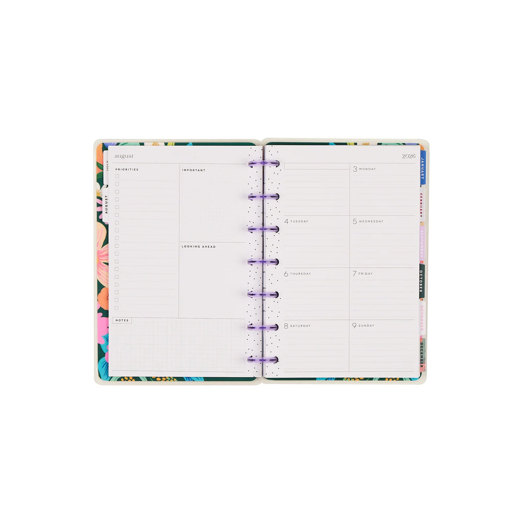 Mini Dashboard Planner for July 2026–June 2027 with a Lavender Daisy Cover and Customizable Disc Binding