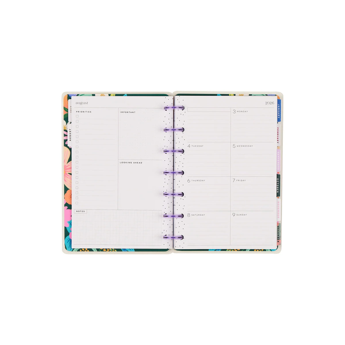 Mini Dashboard Planner for July 2026–June 2027 with a Lavender Daisy Cover and Customizable Disc Binding